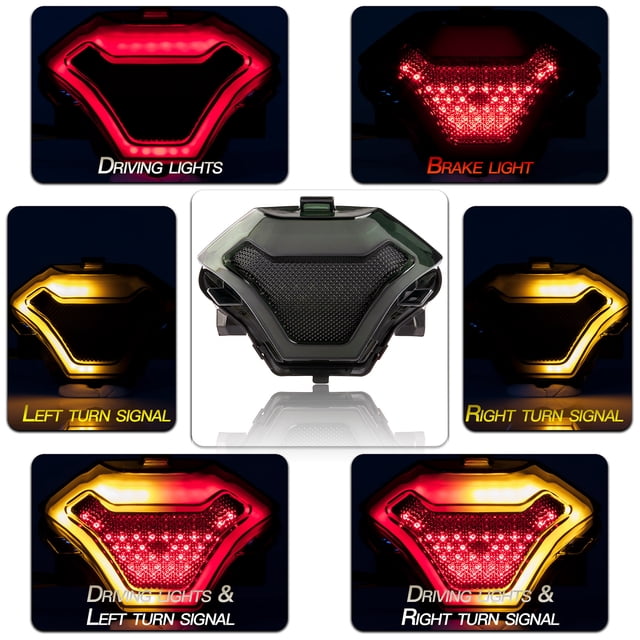 Yeacher Motorcycle Brake Light Tail Lamp with LED Turn Signals Replacement for Yamaha YZF R25 Y15ZR MT07 FZ07 LC150