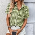 thumbnail image 2 of HongQid Women's Plaid Short Sleeve Button Down Shirt Casual Summer Blouses Tops, 2 of 8