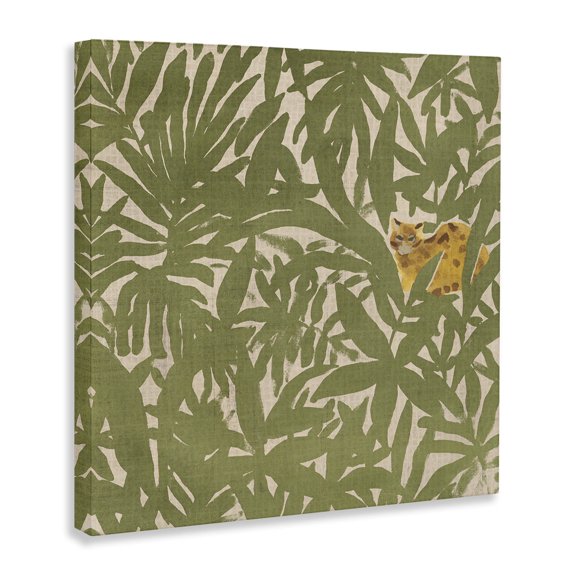 Stupell Industries Hiding Cheetah Palm Plants Botanical & Floral Painting Gallery Wrapped Canvas Art Print Wall Art, 24 x 24