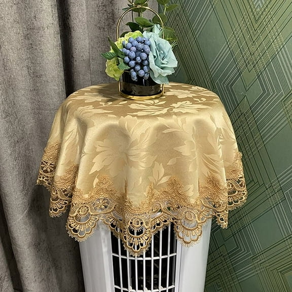 Mictong lace jacquard tablecloth, round tassel table mat, can be used as a dining table decoration cover, dressing table tablecloth, scarf or dining table centerpiece, gold, 1 piece