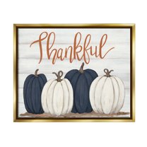 Stupell Industries Autumn Farm Pumpkin Harvest with Thankful Phrase Metallic Gold Framed Floating Canvas Wall Art, 24x30, by Sarah Baker
