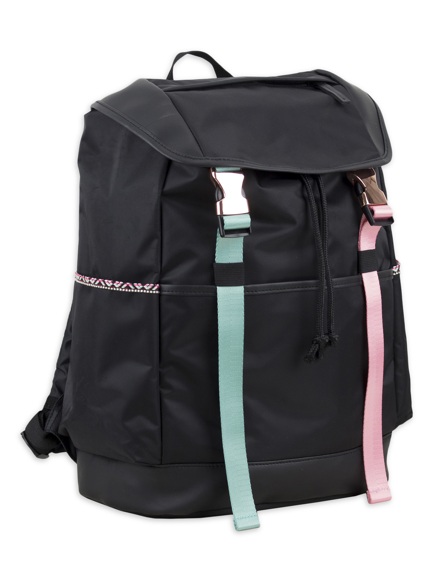 Bodhi Unisex Drawstring Backpack with Dual Buckles, Black Aztec