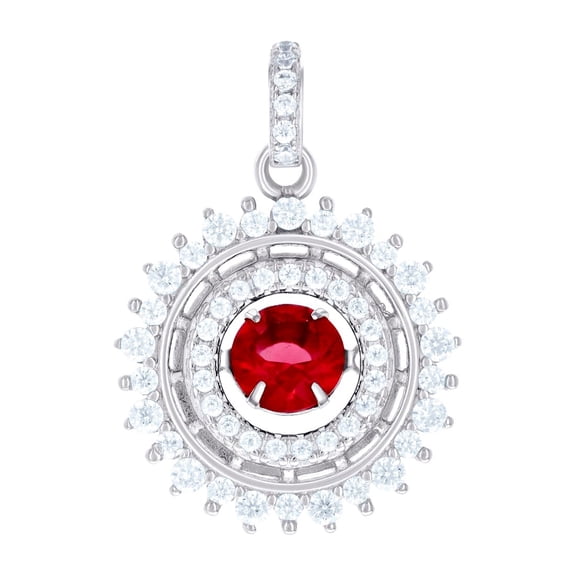 925 Sterling Silver Womens White Red Cubic Zirconia Fashion Pendant Necklace 20.3x14.8mm Wide Pendant for Women