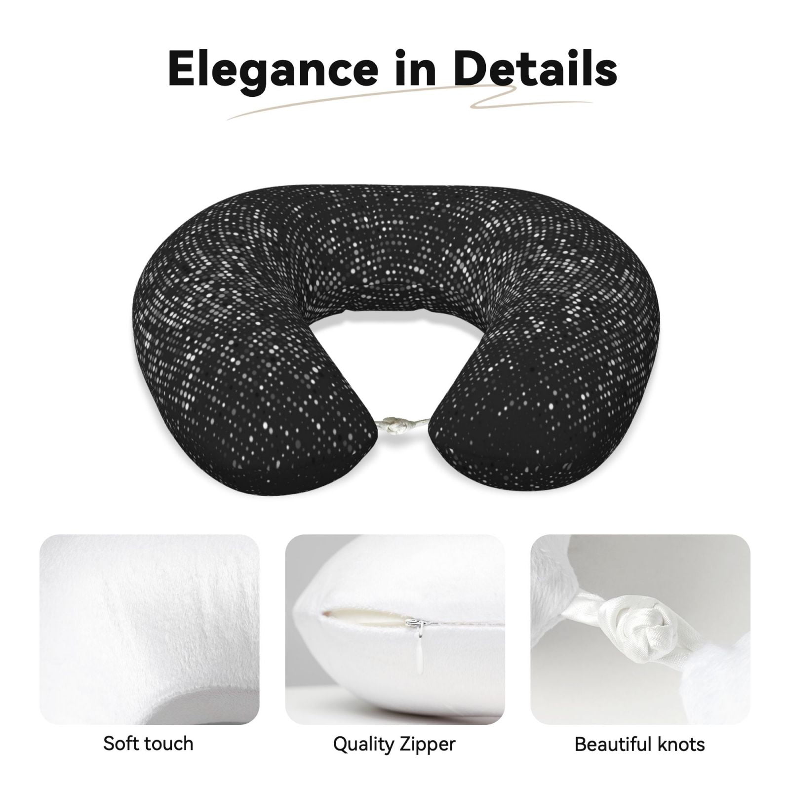 Xecao Black And White Dotted Print Memory Foam Cervical Neck Pillow Versatile U-Shaped Pillows for Home,Office,Camping,Travelling,Soft Washable Cover