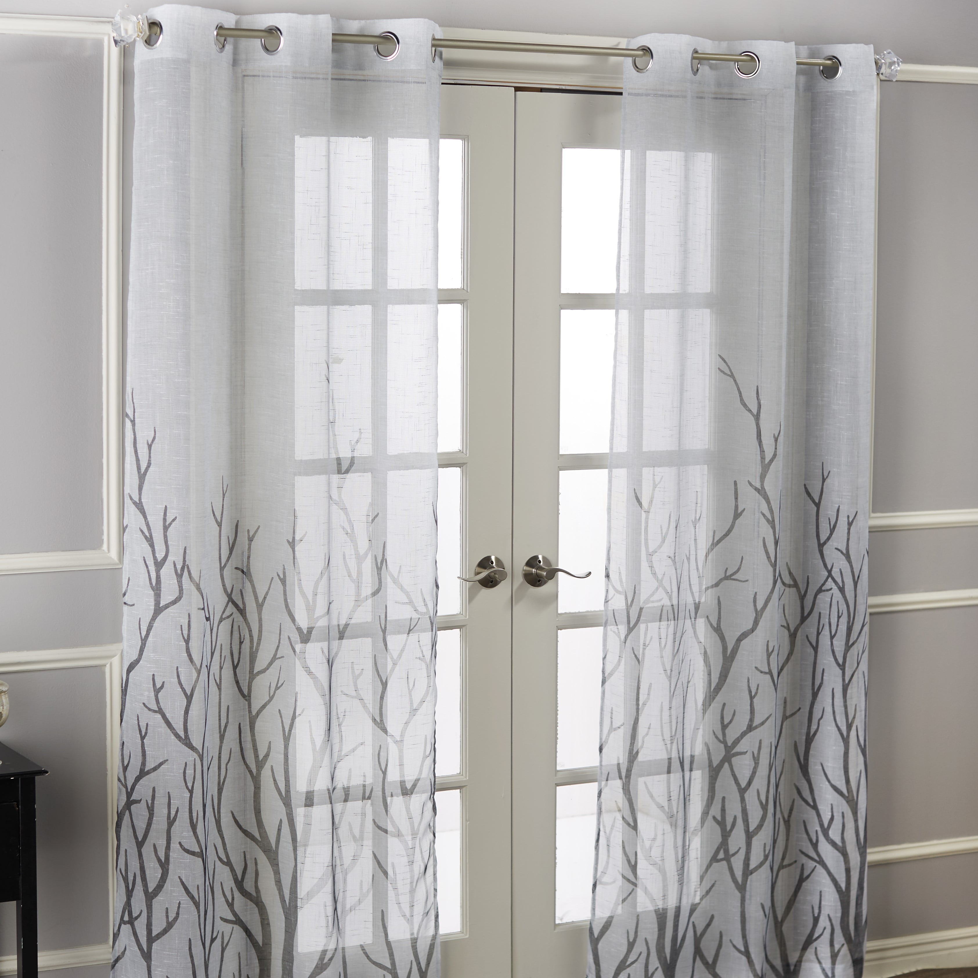 A Pair Sheer Curtain Voile Window Curtains metal eyelet black custom width drop 