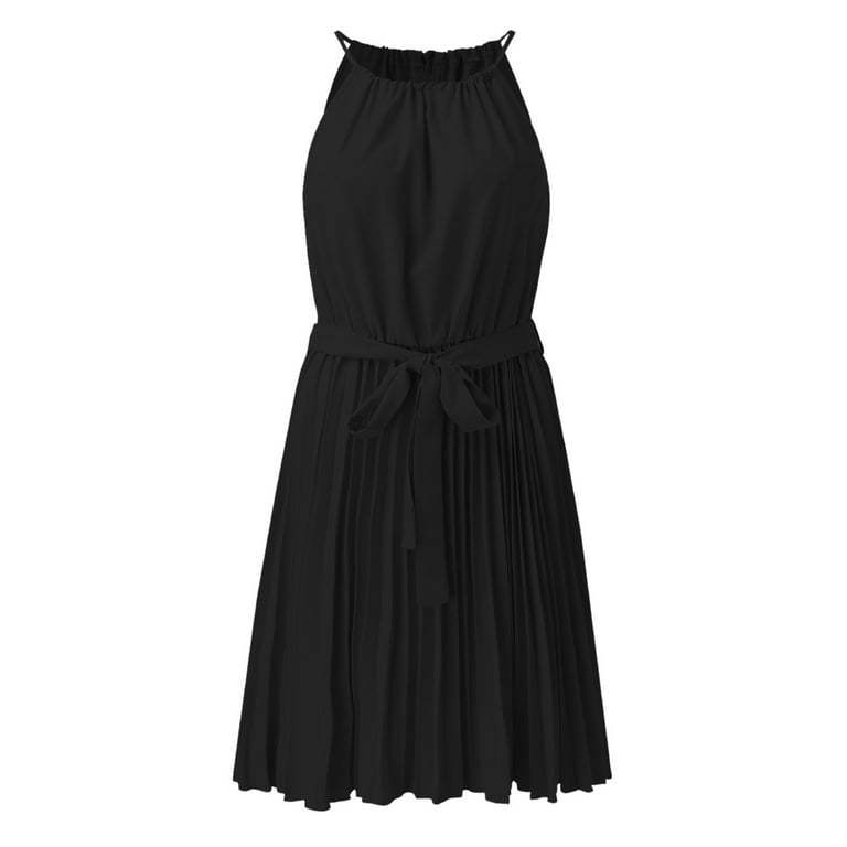 TULUDA Women Dresses Women s Long Summer Sun Dresses Sleeveless Halter Neck Flowy Pleated Mini Cocktail Dress Women s Casual Dresses Black XXL Walmart