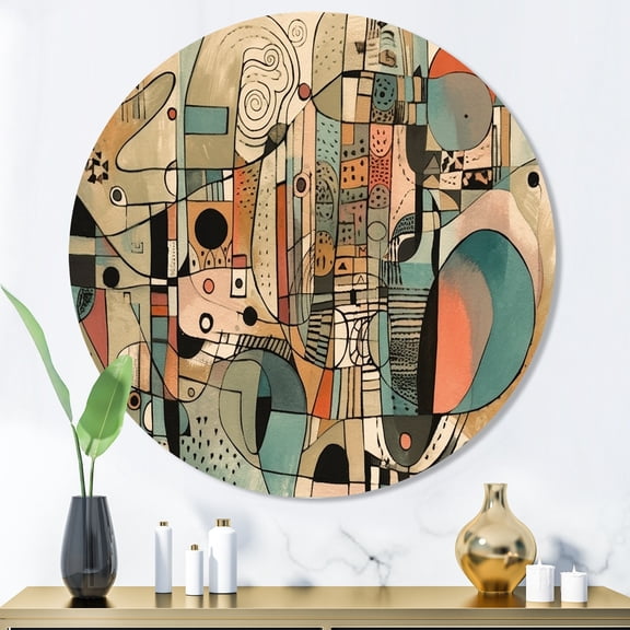 Designart "Mid-Century Boho Elegance in Gold" Minimalism Metal Round Art Living Room