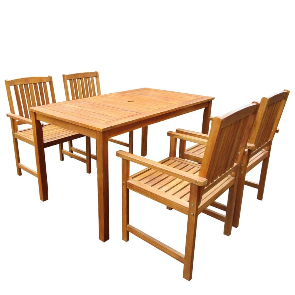 Kepooman 5 Pcs Outdoor Wooden Dining Table Set with Umbrella Hole for Patio, Wood Color Kepooman 5 Pcs Outdoor Wooden Dining Table Set with Umbrella Hole for Patio, Wood Color