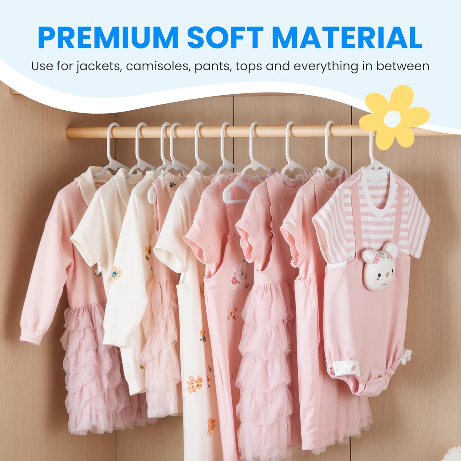 Simple Deluxe 50 Pack Kids Plastic Hangers - 11.5 Inch Non-Slip Baby Hangers for Infants & Toddlers, Closet Organizer for Children's Clothing, Pants, Coats, Skirts - White