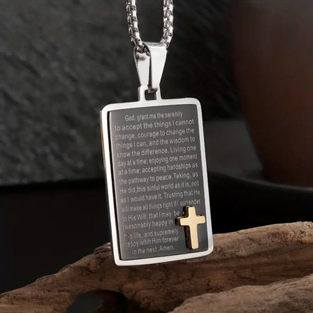 Stainless Steel Scripture Necklace Cross Amulet Pendant for Men and Women