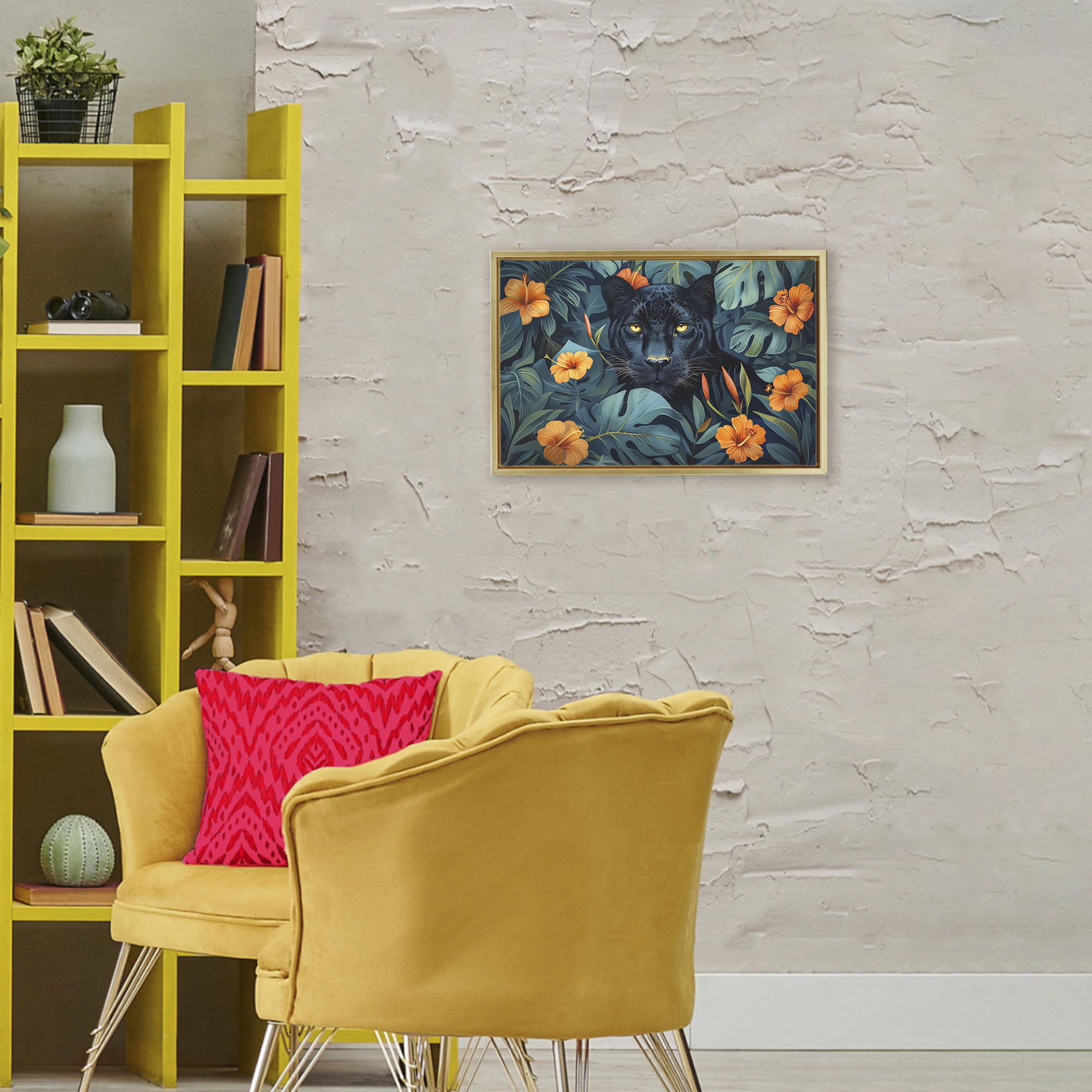 Stupell Industries Hiding Panther's Paradise Gold Framed Floater Canvas Wall Art, design by Ray Powers