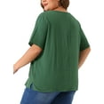 thumbnail image 4 of DARING DIVA Women's Plus Crew Neck Cotton Linen Blouse 4X Army Green, 4 of 6