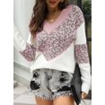 thumbnail image 5 of Womens Striped Sweater Casual Leopard Long Sleeve V Neck Chunky Knit Drop Shoulder Pullover Jumper Tops Pink S, 5 of 8