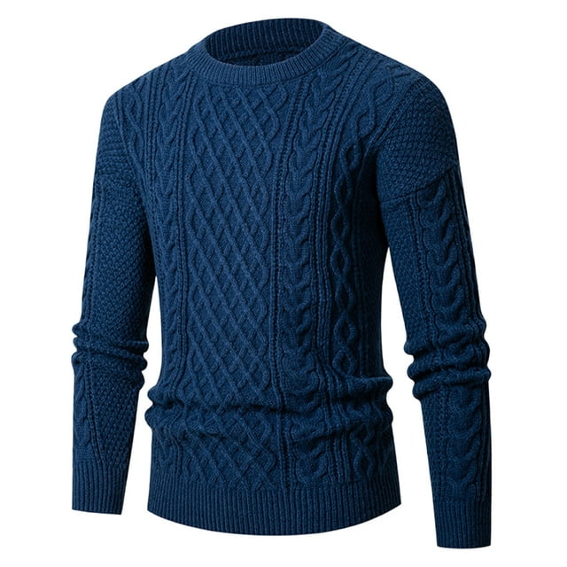 Pisexur Sweaters Men Soft and Comfortable Fall Sweaters Fashionable Men's Long Sleeved Solid Color Pullover Knitted Sweater Jacket Navy,XL