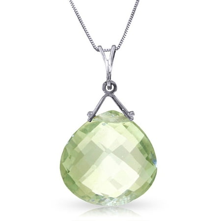 ALARRI 8.5 Carat 14K Solid White Gold Love Like Ballet Green Amethyst Necklace with 20 Inch Chain Length.