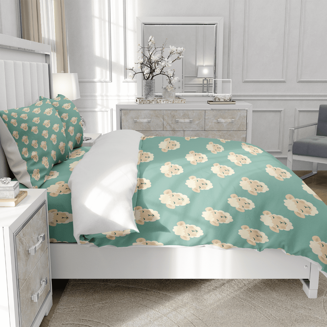 TeasBank 3D Printed Smiling Sheep Comforter Cover Teens King Duvet Cover Set Sheep Bedding Lovely Room Decor 1 Quilt Cover with 2 Pillow Cases(No Comforter)