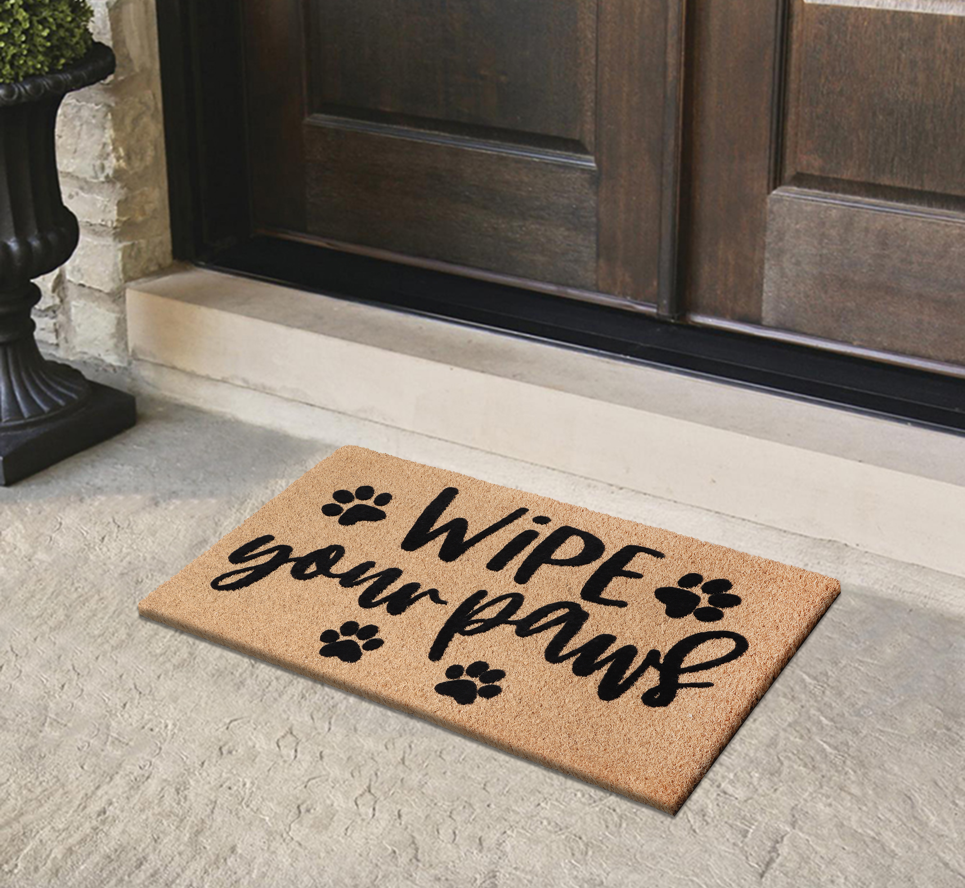 A1HC Natural Coir Flocked Doormat, Wipe Your Paws Black , 24"x36", Durable Outdoor Welcome Mat, Non-Slip, Pet Friendly, Fade Resistant