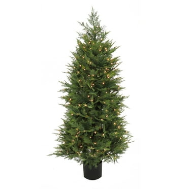 5 ft. Pre-Lit Cypress Tree in Nursery Pot