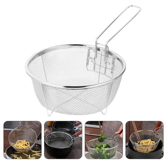 COMPUKAS Stainless Steel Fry Basket with Foldable Handle, 1 Piece Deep Frying Basket for Chips and Pot Cooking Accessories