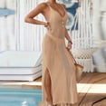 thumbnail image 4 of Warop Women's Spaghetti Strap Dress, Solid Color with Tie Waist and Side Slit, Gold Button Accents, for Casual Wear and Party, 4 of 5