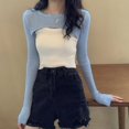 thumbnail image 3 of Haut Tricoté pour Femmes Printemps Chandail Court Col Rond, 3 of 5