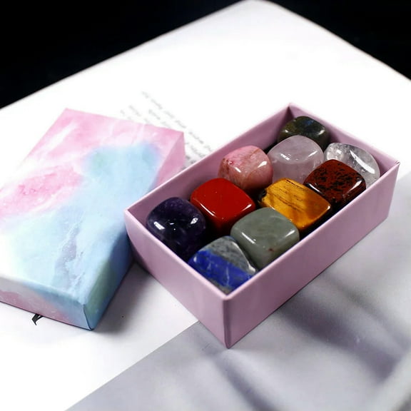 EOEMY 10Pcs Natural Tumbled Stone Quartz Chakra Healing Crystal Polished Set Gift Box