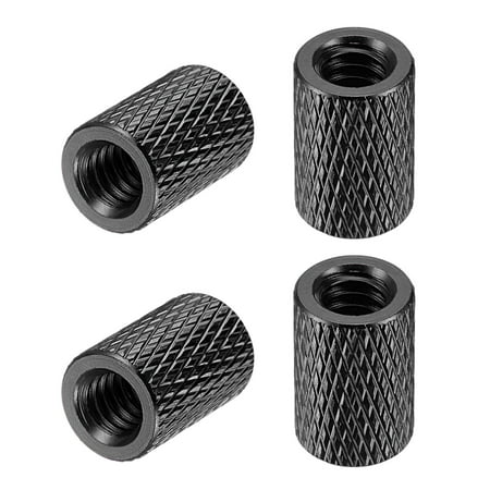 

1/4-20 x 10mm x 15mm Aluminum Alloy Hand Screw Nuts Diamond Knurl Knurled Camera Tripod Pass Hole Nut Black 4 pcs