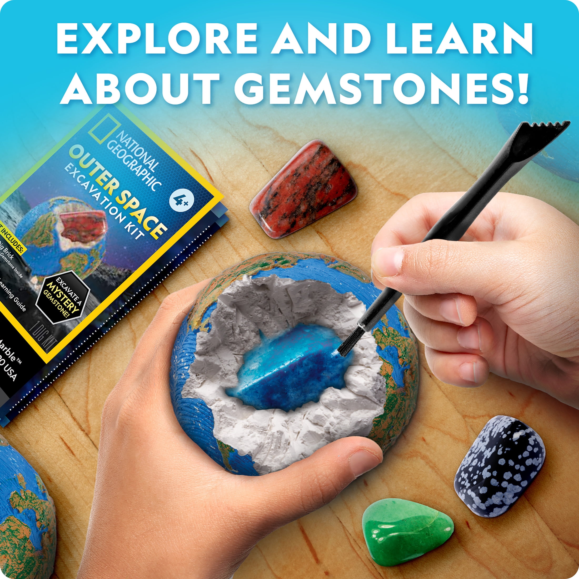 National Geographic Outer Space Gemstone Dig Brick – 1 Dig Brick with Real Crystals, Excavation Tools & Learning Guide