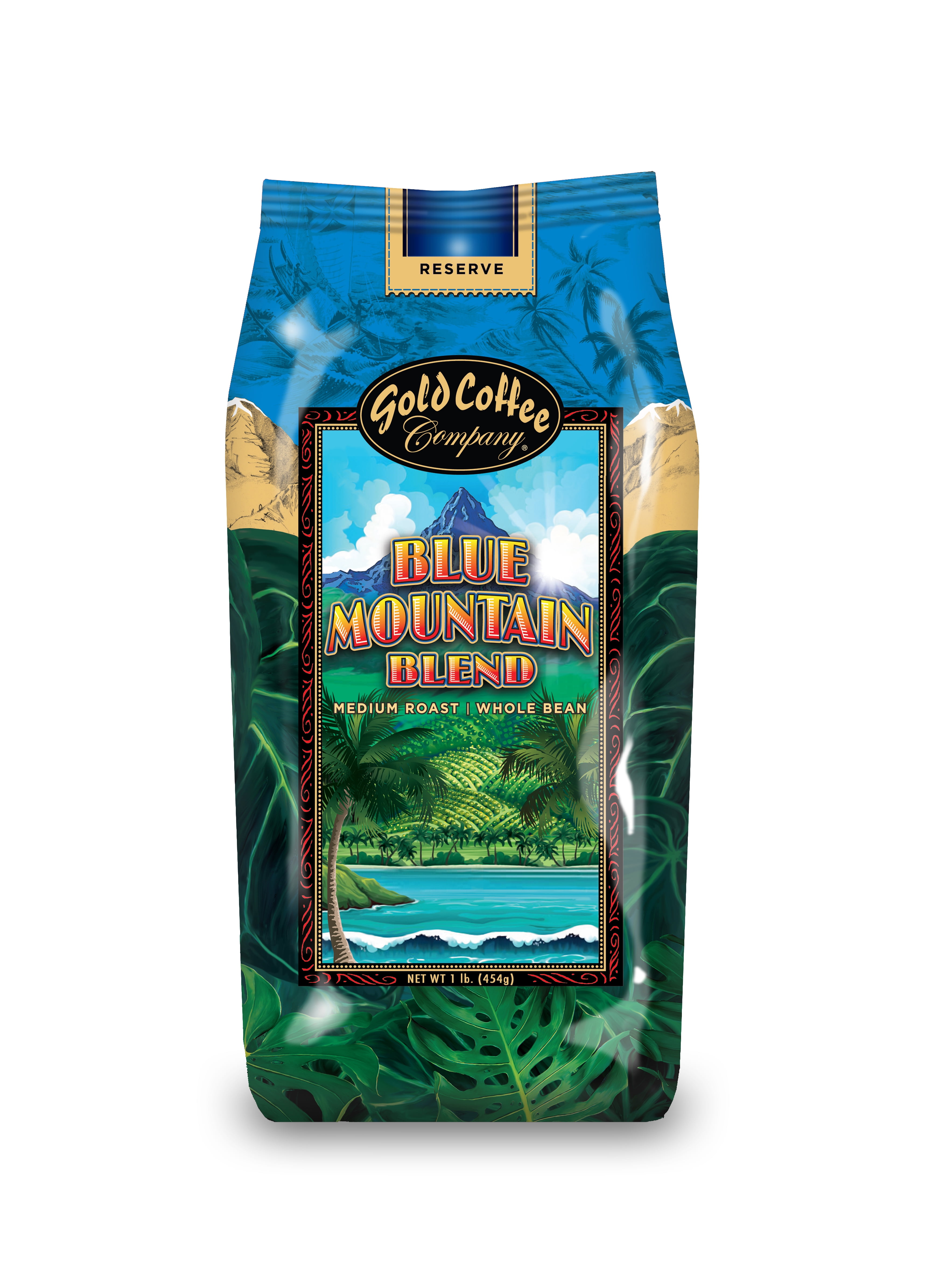 Gold Coffee Company Blue Mountain Blend Whole Bean Medium Roast Coffee, 1lb (Pack of 4)