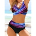 thumbnail image 5 of Sexy Stripe Bikini Women Cross Front Gradient Printed Swimsuit Triangle Swimwear Female Padded Bathing Suit High Waist Beachwear, 5 of 7