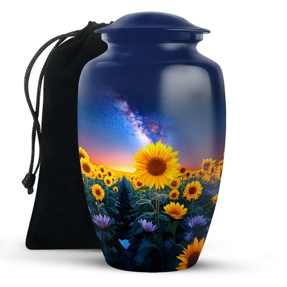KARYLIZ Sunflower Blue Cremation Urns For Human Ashes - Large Funeral Urns for Human Ashes Adult Female and Male - Blue Cremation Urn For Mom And Dad - Decorative Memorial For Women & Men