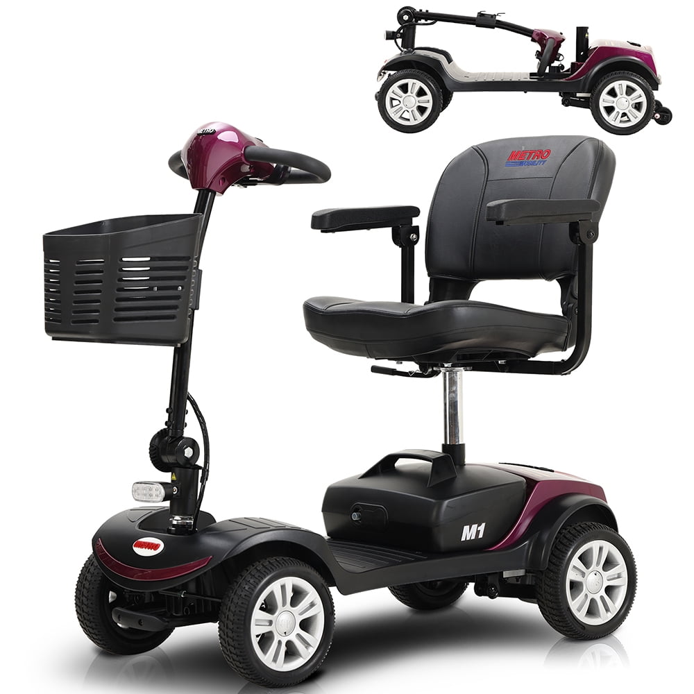 Mobility Scooter for Seniors, 300W Motor Compact Motorized Electric Scooter with Headlights, Anti-Tip wheels, Plum
