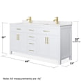 thumbnail image 5 of Wyndham Collection Beckett 66" Wood Double Bathroom Vanity in White/Gold, 5 of 6