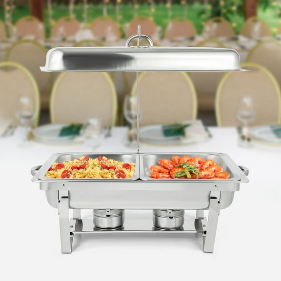 Wildnix Large Capacity Chafing Dish with Two Food Trays, Stainless Steel Buffet Server with Foldable Bracket, Heat Consistency for Catering