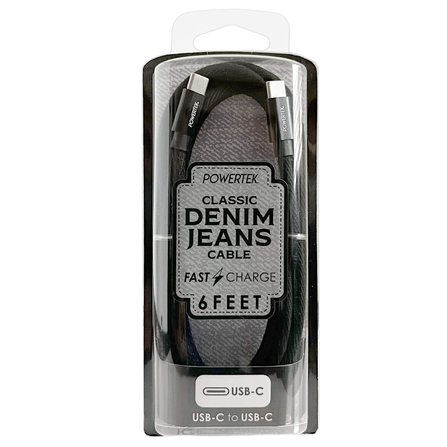 Liquipel Powertek Denim 6' USB-C to USB-C Cable, Black