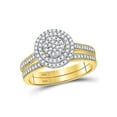 thumbnail image 2 of FB Jewels 10kt Yellow Gold Womens Round Diamond Cluster Milgrain Bridal Wedding Engagement Ring Band Set 1/3 Cttw, 2 of 4