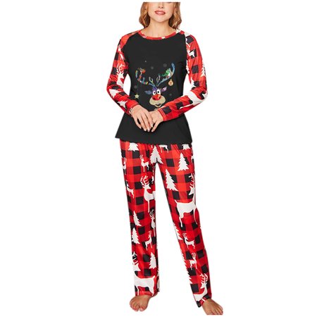 

YWDJ Family Christmas Pajamas Matching Sets Matching Family Sets Christmas Casual Printed Top With Bottom Outfits Home Wear Black(Black Women L)