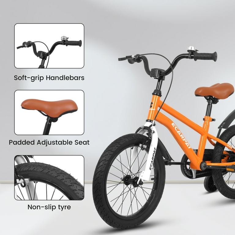 ECARPAT Kids Bike 14 inch for Boys Girls with Training Wheels Freestyle Kids Bicycle with fenders V brake and Coaster brake. Orange Walmart