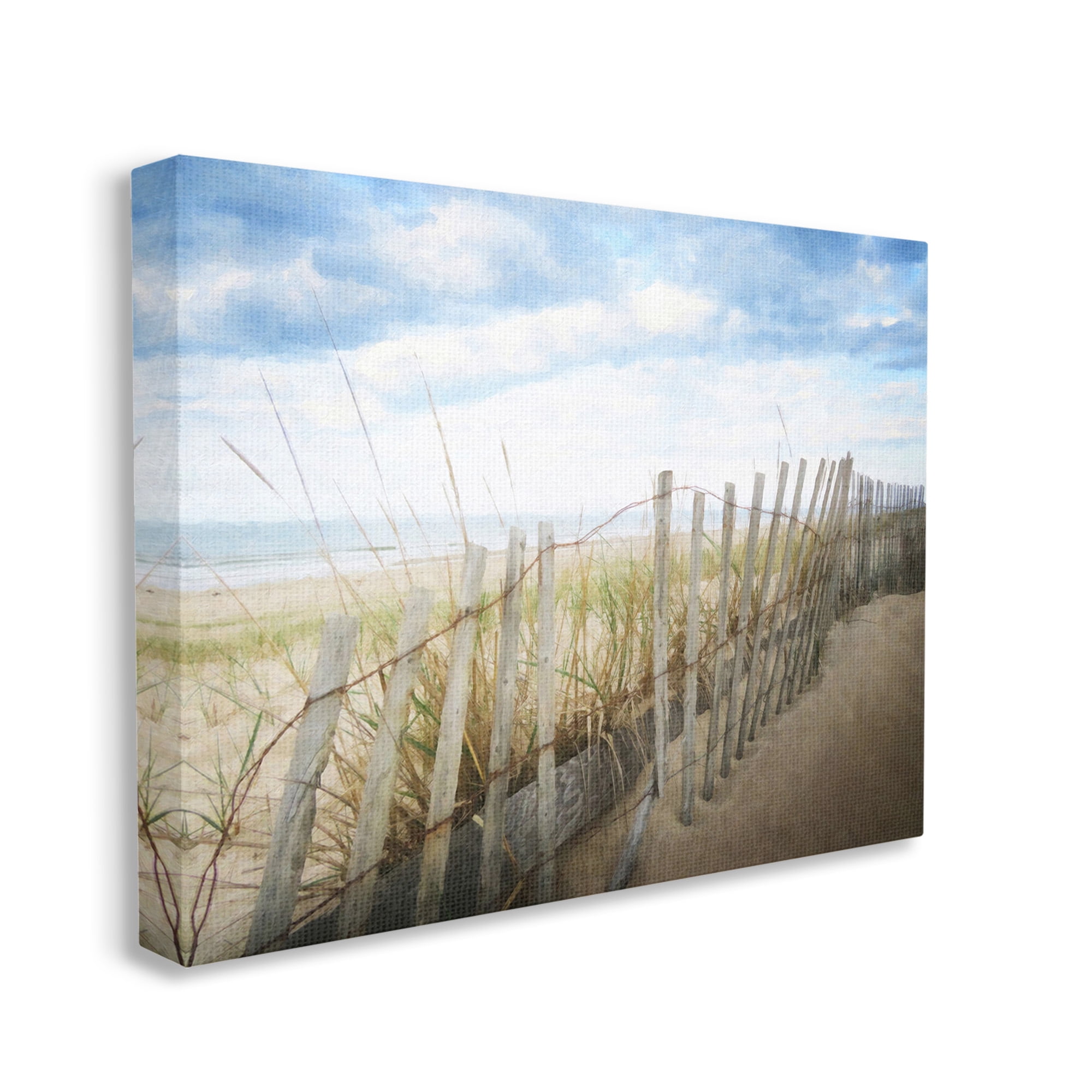 Stupell Industries Summer Beach Fence Landscape Painting Gallery Wrapped Canvas Art Print Wall Art, 40 x 30