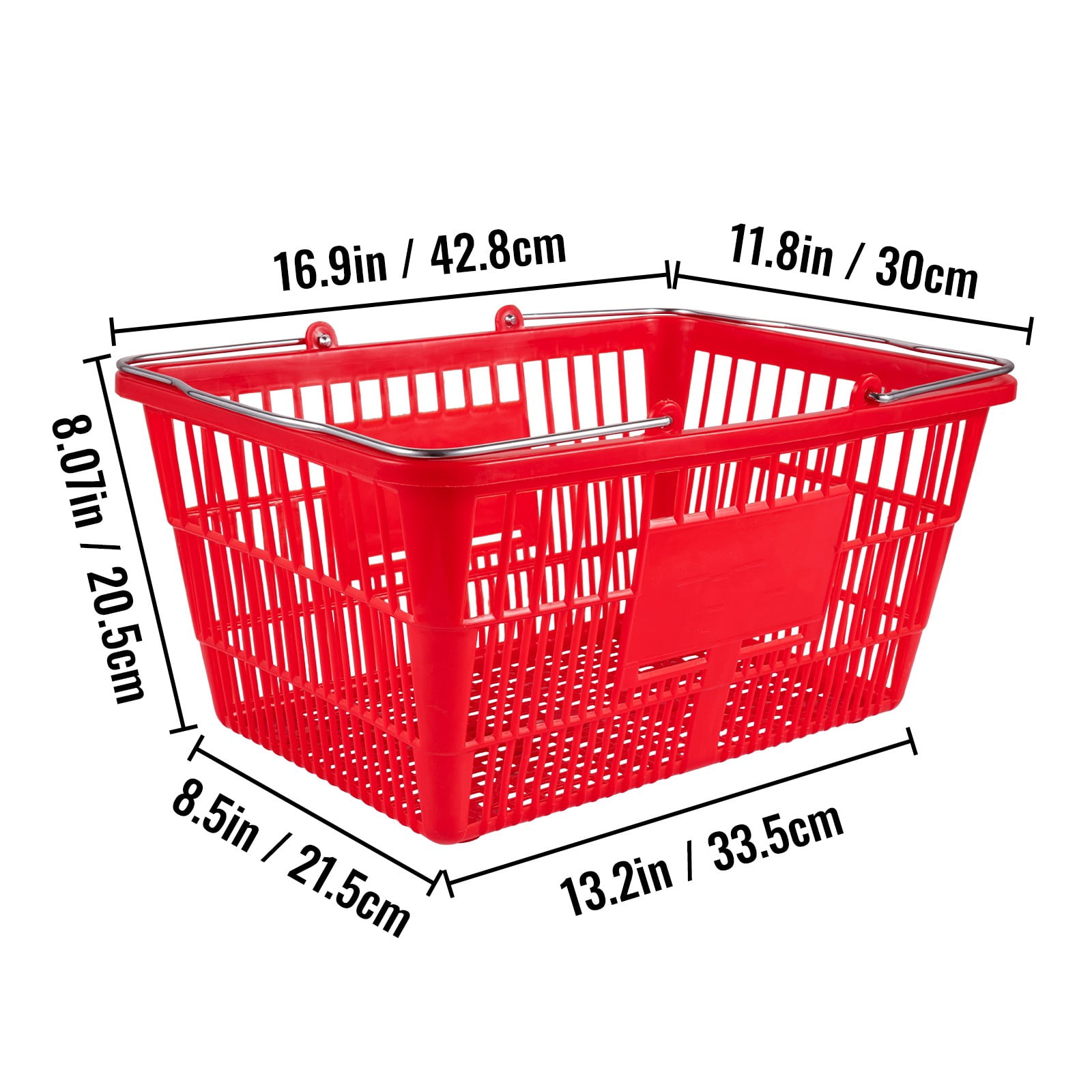 VEVOR Shopping Basket Store Baskets 21L Capacity 16.9"L with Handle 12Pcs Red