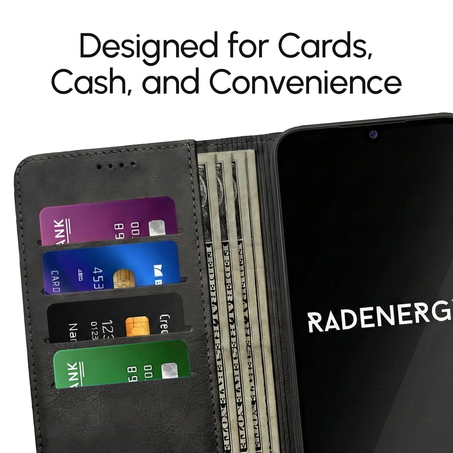 RadEnergy EMF Blocking Genuine Leather Wallet Phone Case with Card Holder for Samsung Galaxy, Anti Radiation EMF Protection, Radiation Blocker Cell Phone Wallet Case (Black, for Galaxy A16 5G)