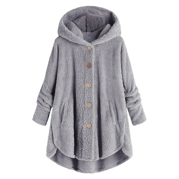 Women Autumn And Winter Casual Solid Color Side Slit Hooded Button Cardigan Jacket With Pockets Home Wear Jacket Petite Jackets Zip up Jacket for Women Casual Women Jacket Jacket Tops Women S Vests