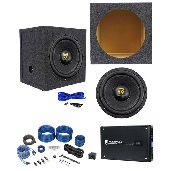 Rockville W12K9D2 V3 12" 4000w Car Subwoofer Sealed Sub Box Mono Amplifier Amp Kit