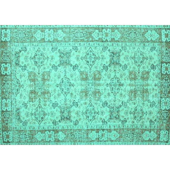 Ahgly Company Machine Washable Indoor Rectangle Persian Turquoise Blue Traditional Area Rugs, 5' x 7'