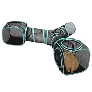 Kitty City 3-Way Tunnel for Cats, Black & Teal 72x15