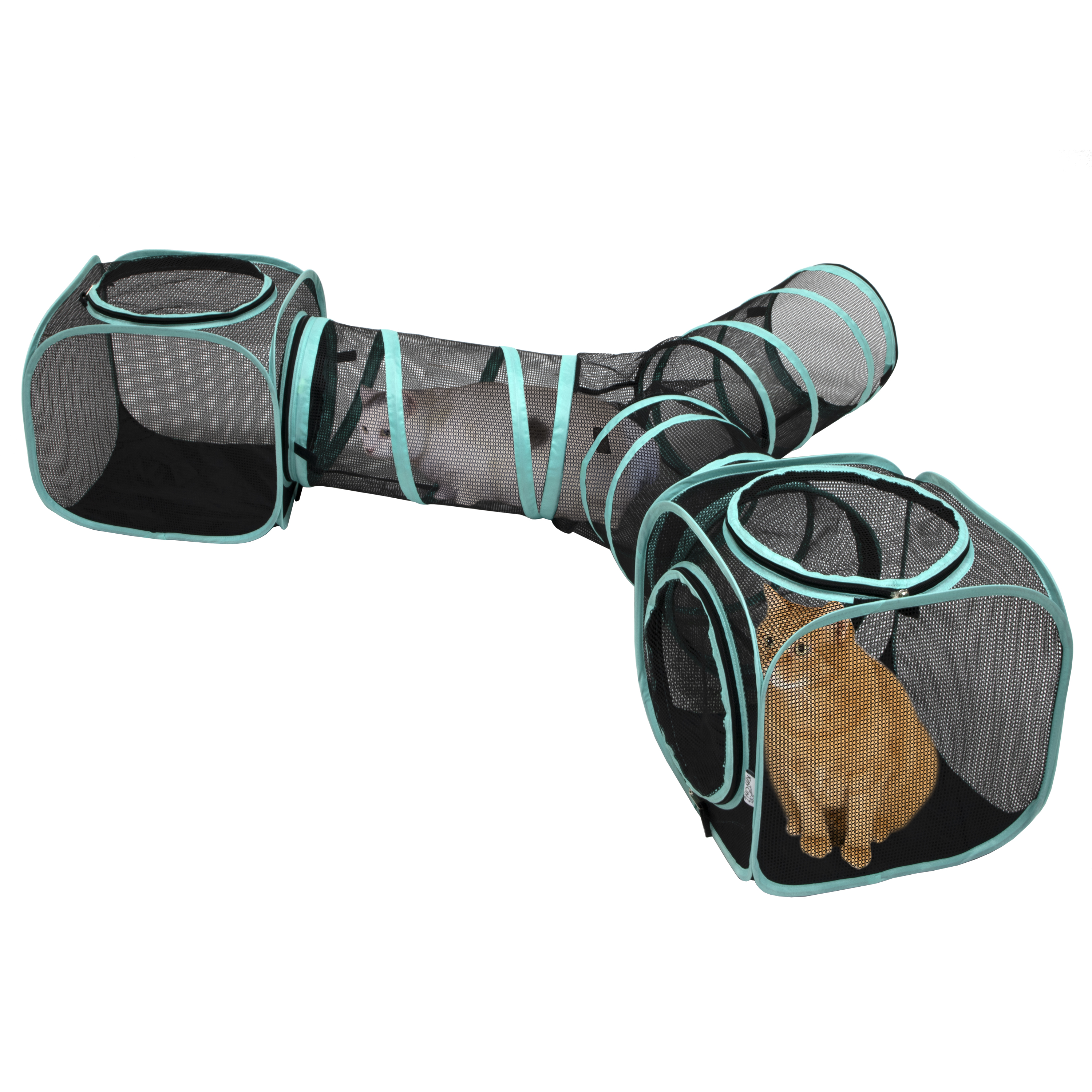 Kitty City 3-Way Tunnel for Cats, Black & Teal 72x15 photo 1