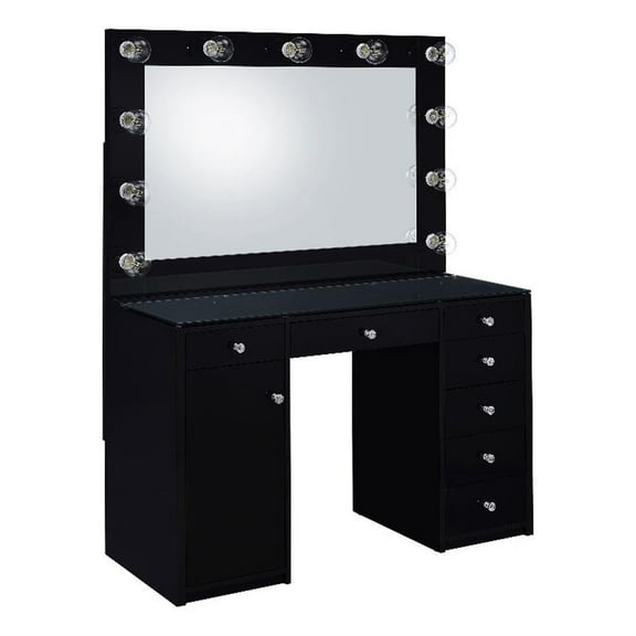 Maklaine 7-Drawer Engineered Wood Vanity Set in Black High Gloss