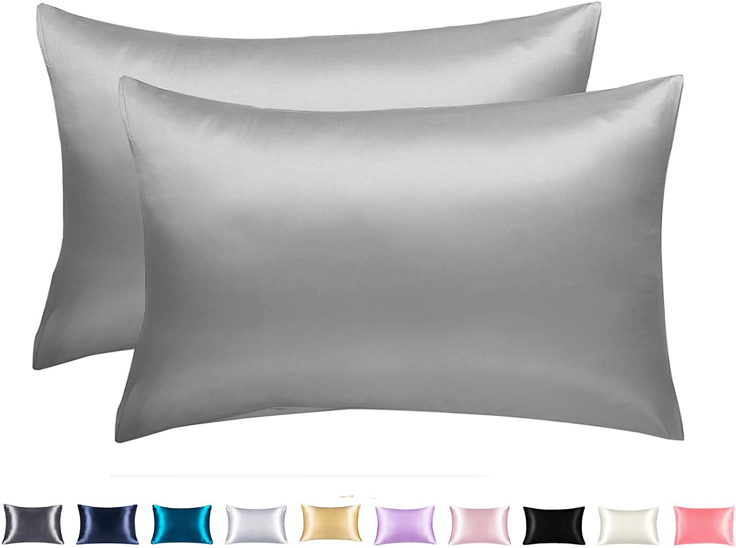 Soft Silky Satin Queen Size Pillow Case Set of 2 White Promotes Skin and Hair H 