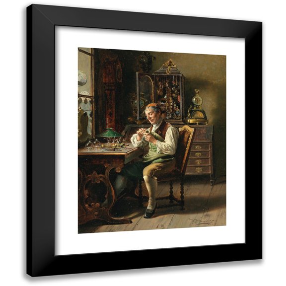 Johann Hamza 12x14 Black Modern Framed Museum Art Print Titled - The Clock Maker