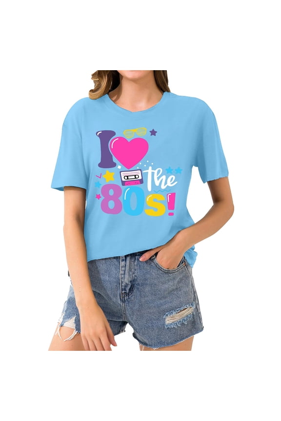 T-Shirts For Women Summer Round Neck Retro 80s Loose Casual Short Sleeved Top Womens Tops